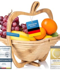 Dimono® Bambus Obstkorb 3-in-1 Faltkorb Schneidebrett Apfel-Design