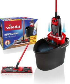 Vileda - Alle Bodenreinigungssysteme mit Eimer, Abtropfgestell und Ständer mit Mikrofasertuch - Schwarz/Rot