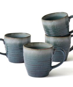 Keramik-Kaffeebecher 4er-Set 400 ml – Modern skandinavisches Design mit reaktiver Glasur – Spülmaschinen- & Mikrowelleng