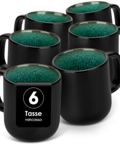 vancasso PLAYA Kaffeetassen Set 6er Steingut Grün 330ml mit Henkel