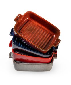 HENXFEN LEAD Porzellan Auflaufformen rechteckig 4er Set für Lasagne Brownies Gemüse - Keramik Backformen Vier Farben