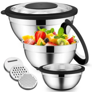 HaWare Rührschüssel 3er Set, Edelstahl, Spülmaschinenfest, für Küche und Esszimmer, Anti-Rutsch-Boden und Luftdichter De