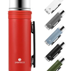 SANTECO Thermoskanne 1L - Heißgetränke Thermosflasche mit Trinkbecher - Auslaufsicher Edelstahlisolierung für Kaffee & T