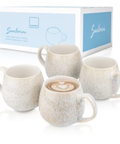 SÄNGER Santorini Steingut Kaffeetassen Set | Spülmaschinenfest | Handmade | Premium Collection | 4 Stück SÄNGER Santor