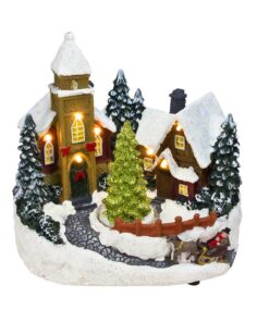 Spetebo LED Weihnachtsdorf Szene mit Bewegung - Deko Winterstadt warm weiß beleuchtet - Weihnachtsdeko Tischdeko Batteri