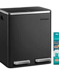 SONGMICS Küchener Mülleimer 2 x 15 Liter Softclose-Deckel Biomüll inklusive Müllbeutel LTB30BK