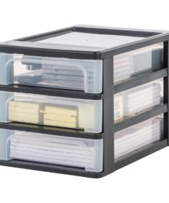 Iris Ohyama Schwarz Schubladenschrank mit 3 Transparenten Schubladen OCH-2030 für Büro und Schule - BPA-frei - Schreibti