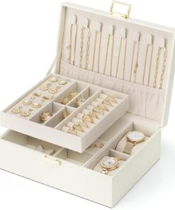 Vlando Damen Schmuckkästchen 2 Ebenen Leder Schmuckaufbewahrung Geschenkidee Uhren Ringe Ohrringe Halsketten