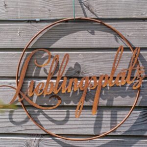 Rostalgie Edelrost Hänger Kreis mit Schriftzug für Lieblingstische - Breite 52 cm - Festes Festverbinden - Elegant und d