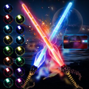 VATOS 2PCS Lichtschwert für Kinder Erwachsene Cuttbar mit 15 Farben und Soundeffekten | VATOS 2-in-1 Einziehbares LED L