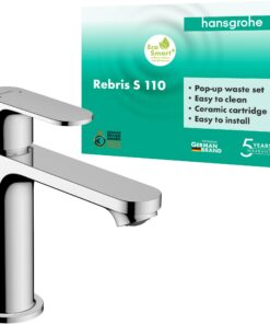 Hansgrohe Rebris S Waschtischarmatur mit EcoSmart, Wasserhahn Bad 109 mm, Chrom, Wassersparend, 72517000