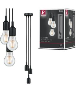 Paulmann 50382 Neordic Schaltuhrdekennenschürze Metall und Silikon Max. 3x60 Watt Deckenlampe Schwarz Hängeleuchte ohne
