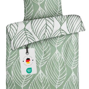 Carpe Sonno Florale Wende-Bettwäsche - kühle Sommerbettwäsche Renforce Baumwolle 135x200 Sommer Bettzeug Blätter Grün