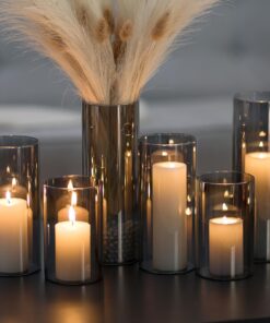 Glasseam Windlicht Glas Glaszylinder 6er Set Schwarz - Outdoor Kerzenhalter für Garten Tisch Deko