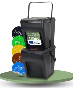 Novaliv Mülltrennsystem Set - 4-Fach 25L Mülleimer stapelbar - Ideal für Recycling - Abfalltrennsystem