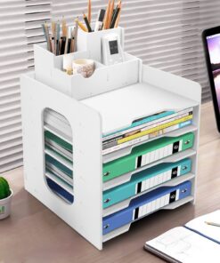 Cinnani Schreibtisch Organizer 5 Ablagefächer Schubladenbox mit Stifthalter A4-Papierhalter für Büro Zuhause Schule