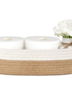 Mkono Kleiner Aufbewahrungskorb für WC und Boho-Badezimmer-Dekor, Braun und Weiß, Toilettenpapierablage, 33 cm L x 15,2