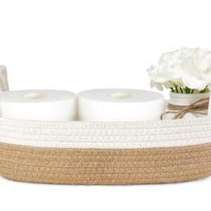 Mkono Kleiner Aufbewahrungskorb für WC und Boho-Badezimmer-Dekor, Braun und Weiß, Toilettenpapierablage, 33 cm L x 15,2