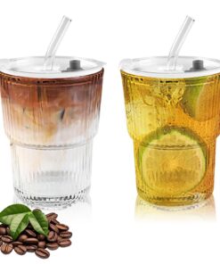 Orixo Glasbecher 400ml Eiskaffee Matcha Smoothie Trinkglas Luftdicht Design | Orixo 400ml Glasbecher Mit Deckel und Str
