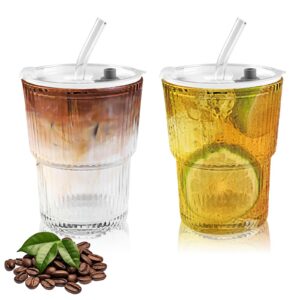 Orixo Glasbecher 400ml Eiskaffee Matcha Smoothie Trinkglas Luftdicht Design | Orixo 400ml Glasbecher Mit Deckel und Str