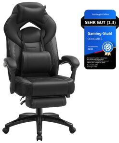 SONGMICS Gaming-Stuhl OBG077B01, ergonomisches Design, verstellbares Kopfkissen, Lendenkissen, Tragkraft 150 kg, Bürostu