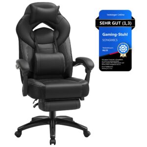 SONGMICS Gaming-Stuhl OBG077B01, ergonomisches Design, verstellbares Kopfkissen, Lendenkissen, Tragkraft 150 kg, Bürostu