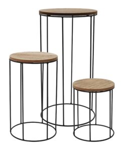 Spetebo Holz Blumenhocker - Pflanzentreppe Deko Ständer - Dekoration für den Garten - Metallgestell - 3er Set 16/18/21 c