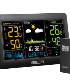 Wetterstation Funk Außensensor DCF Funkuhr - Großes Farbdisplay Wettervorhersage Luftdruckanzeige