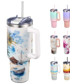 THILY Edelstahl-Isolierbecher 1180ml mit Griff – Vakuumisolierter Reisebecher, dichter Deckel, 34h Kalt & 12h Warm halt,
