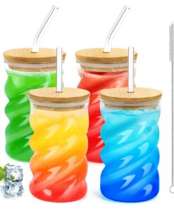 SILRIVES Gläser 500ml mit Deckel und Strohhalm für Latte Macchiato, Cocktails undSmoothie