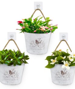 3 Stücke Metall Vintage Hängende Blumentöpfe mit Juteseil & Selbstklebend Haken – Ideal für Blumen, Pflanzen & Wanddeko