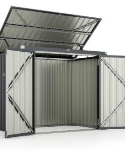 COSTWAY Mülltonnenbox für 2 Mülltonnen mit zweifachen Türen & Klappdeckel, wasserdicht und sicher abzuschließen, für Gar