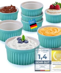 Dimono® 8er Set Creme Brûlée Förmchen 170 ml Türkis - Für Desserts, Muffins & Soufflés
