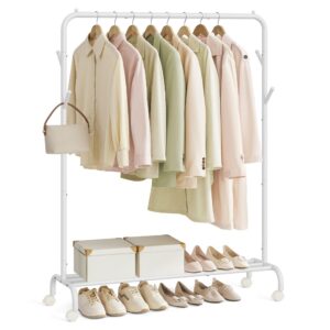 SONGMICS Rollenkleiderständer für Frauen, Hochglanzweiß, multifunktionale Aufbewahrung, 103,5 cm breit HSR131W01
