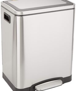 Amazon Basics 30L Rechteckig Dual Bin Soft-Close Mülleimer mit Fußpedal - Edelstahl, Silber, für 1 oder 2 Personen - 2 x
