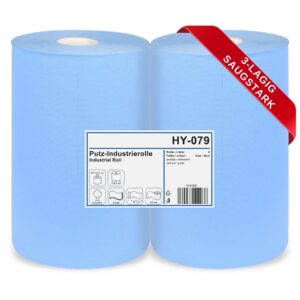 2x Putzpapierrollen 1000 Blatt, blaue Putzrolle | saugstarker Reinigungszwecktuch | ideal für Industrie, Werkstatt und G