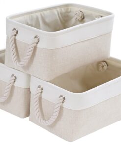 Mangata Klein Waschbare Aufbewahrungsbox Stoff Hellbeige/Weiß S 3er Set Mangata Korbe in Würfel für Kleidung Hellbeige/W