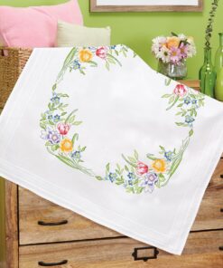KAMACA Frühlings-Blumen-Stickset für Erwachsene (MD 80x80 cm) Vorgezeichneter Stickvorlagen Kit mit Stickpackung und Nad