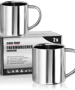 Com-Four® 2x Kaffeetassen - thermos Behälter - BPA-frei - doppelschichtige Isolierung - Camping-Thermo-Tasse