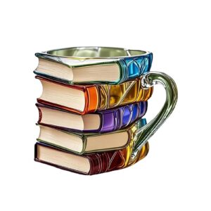 Vintage 3D Handmade Colored Book Design Coffee Travel Mug für Leser, Bibliothekarinnen und Bibliothekarische Mitarbeiter