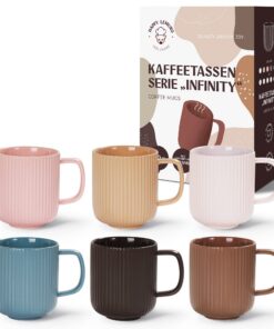Kaffeetassen Design matt Moderne Keramik Tassen 6 x 360 ml Gross Hochwertig Erdfarben
