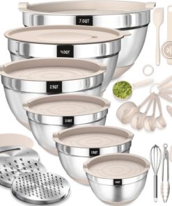 Terlulu Rührschüssel 6er Set - Back- und Servierstücke mit Luftdichtem Deckel & Silikonboden, 6 L/|8 L/|4 L/1.9 L/1.4 L/