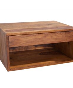 Riess Ambiente Hängender Nachttisch Pure 50cm braun Sheesham Massivholz Regal mit Schublade für dein Schlafzimmer modern