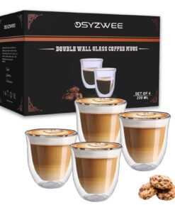 DSYZWEE Doppelwandiges Thermoglas Espresso für Latte und Iced Americano, 4er-Set Doppelwandige Thermo Gläser, 220 Ml Cap