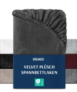 DREAMZIE Premium Cashmere-Touch Frottee Spannbettlaken für Erwachsene - Dunkelgrau OEKO-TEX STANDARD 100 DREAMZIE Prem