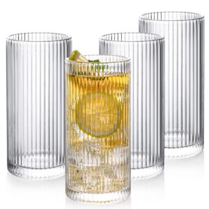 POLIDREAM Premium Trinkgläser für Familie und Party, 360ml Origami-Stil Longdrinkgläser, Geriffelt in Various Getränkear