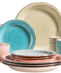MÄSER 931604 Bel Tempo II 16-teiliges Vintage Geschirr Set - handbemaltes Keramik, Steingut, für 4 Personen | MÄSER 931