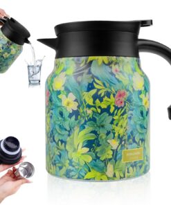 1L Thermoskanne mit Siebeinsatz aus Edelstahl 316, Isolierte Teekanne Vintage Floral Pattern für Küche & Zuhause