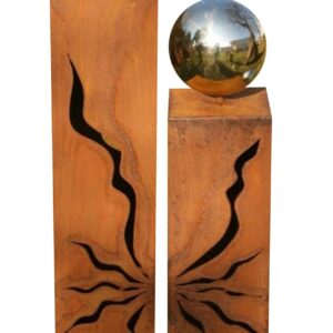 Gartendekoshop24 - Metall Skulpturen Rostsäulen, 2er Set 80/60 cm Edelstahlkugeln draußen Einsatz handgefertigt