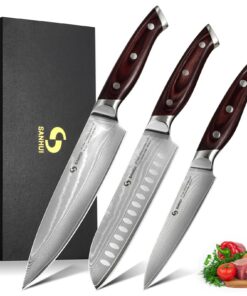 3er Damastmesser Set für Profiköche und Hobbyköche - Qualität in Geschenkbox - 67 Lagen Damaststahl mit Pakkaholzgriff